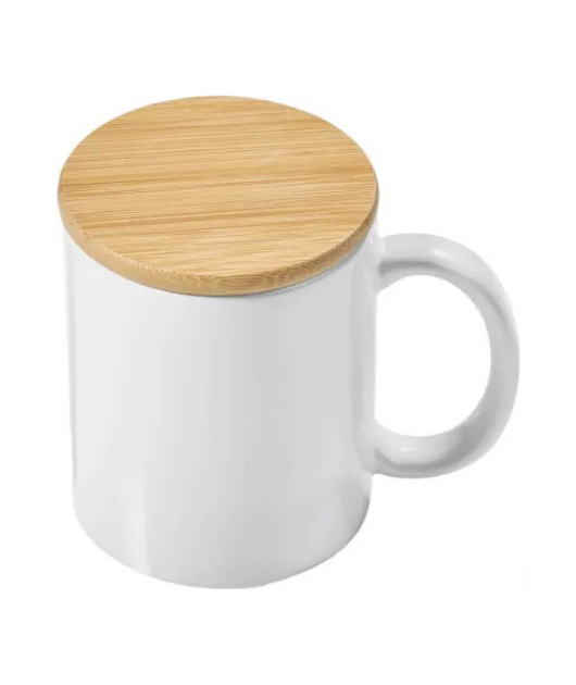 Personalized Ceramic Coffee Mug with Bamboo Lid (White)