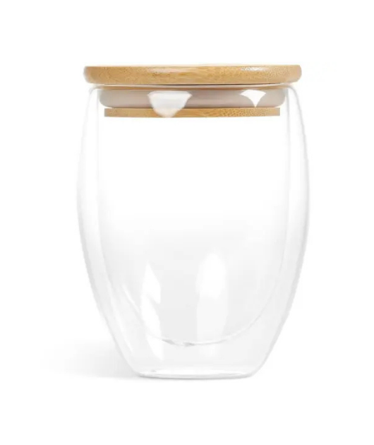 Personalized Double-Wall Glass with Bamboo Lid Set