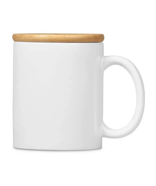 Personalized Ceramic Coffee Mug with Bamboo Lid (White)