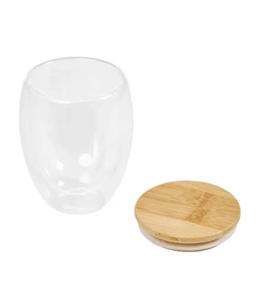 Personalized Double-Wall Glass with Bamboo Lid Set