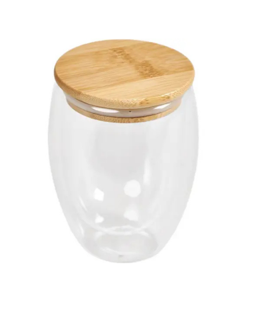 Personalized Double-Wall Glass with Bamboo Lid Set
