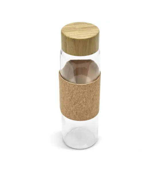 Personalized Glass Water Bottle with Cork and Bamboo