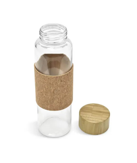 Personalized Glass Water Bottle with Cork and Bamboo
